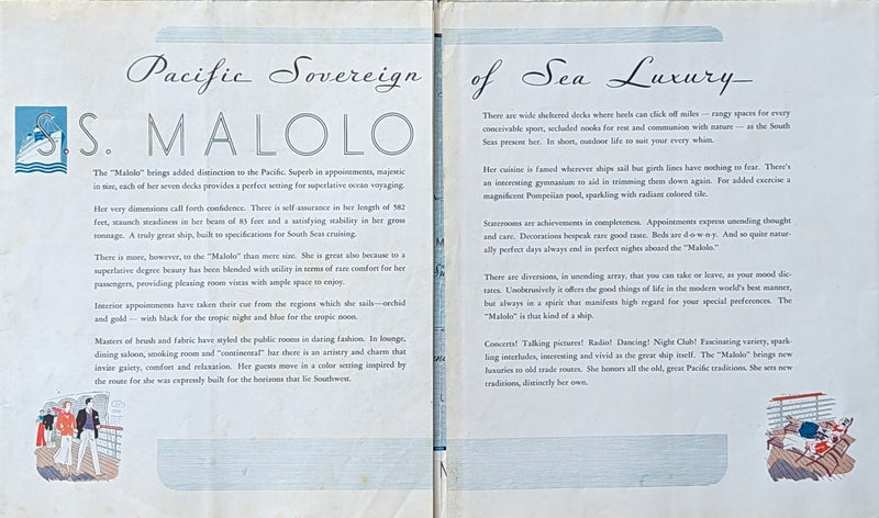 MALOLO: 1927 - BIG 1936 deck plan w/ interior photos