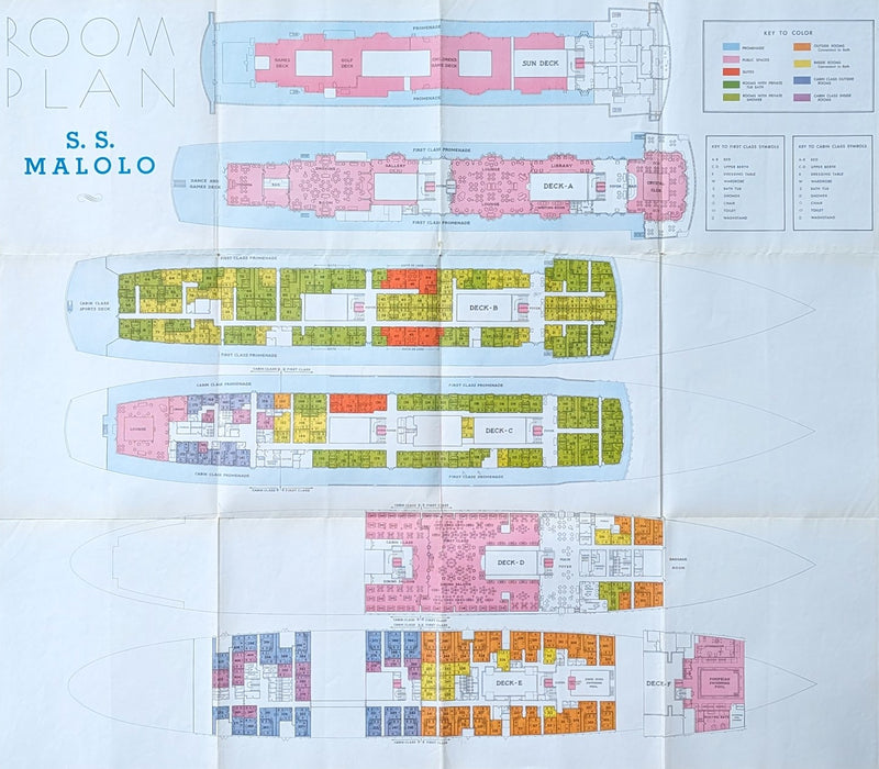 MALOLO: 1927 - BIG 1936 deck plan w/ interior photos