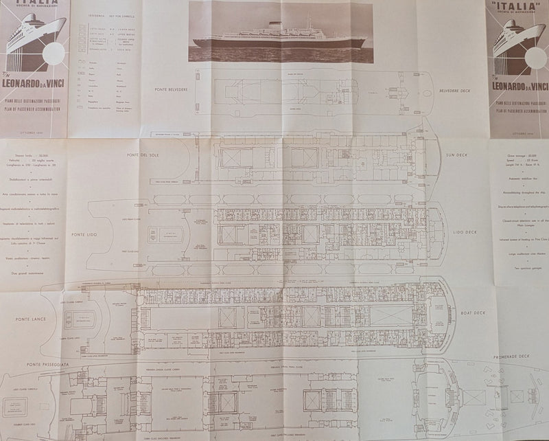 LEONARDO DA VINCI: 1960 - Pre-maiden voyage deck plan from 1959