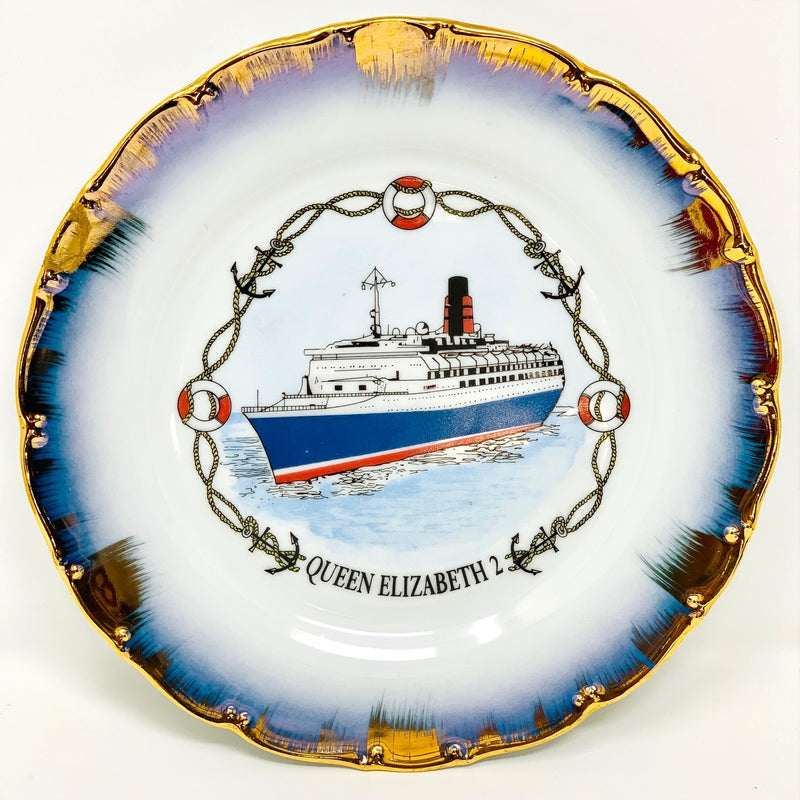 QE2: 1969 - Souvenir portrait plate w/ purple & gold