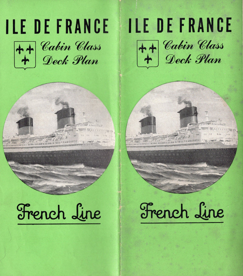 ILE DE FRANCE: 1927 - Cabin Class deck plan w/ interiors from 1950s