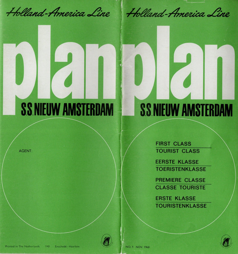 NIEUW AMSTERDAM: 1938 - First & Tourist deck plan from 1968