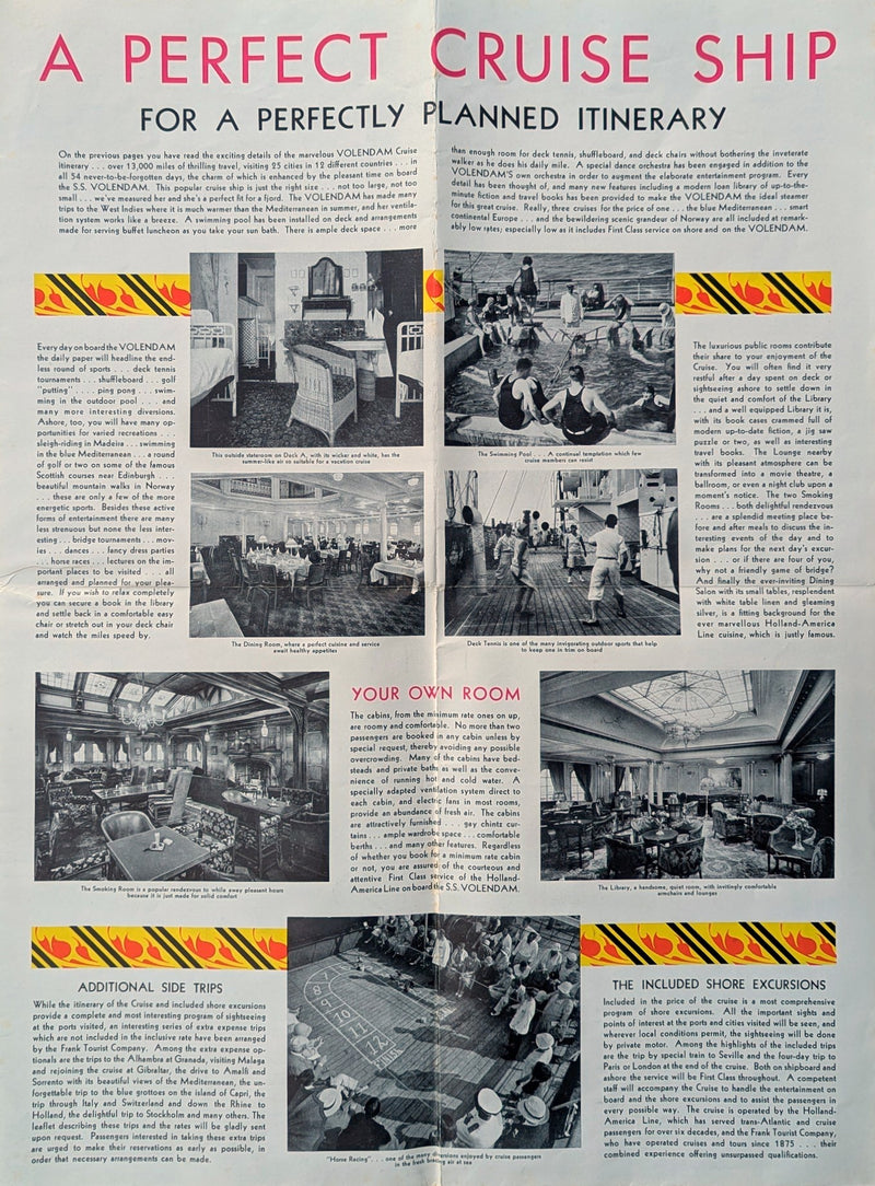 VOLENDAM: 1921 - Big 1933 cruise brochure w/ deck plans & interiors