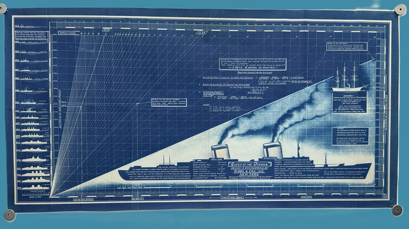 UNITED STATES: 1952 - Original Blue Riband chart & sketches by Gibbs & Cox draftsman #1