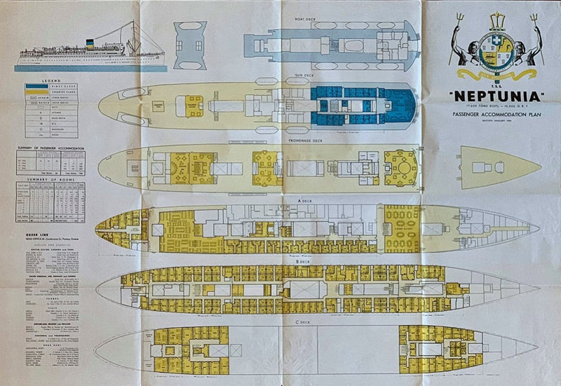 NEPTUNIA: 1920 - Large tissue deck plan from 1954