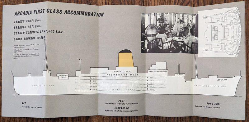ARCADIA: 1954 - Deluxe First & Tourist deck plans w/ interiors from 1950s-60s
