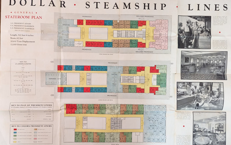 PRESIDENT ADAMS, PRESIDENT GARFIELD & PRESIDENT HARRISON - Big 1920s deck plan w/ interiors