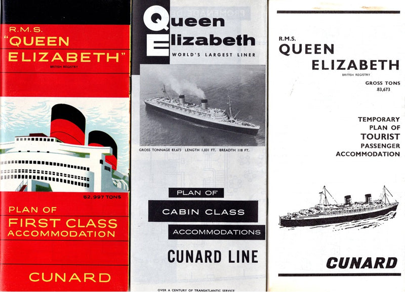 QUEEN ELIZABETH: 1940 - Deck plan set - First, Cabin & Tourist from 1960s