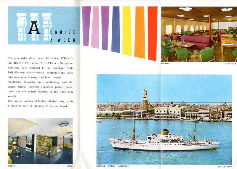 BERNINA, STELVIO & BRENNERO: 1959 - Deck plan & interiors brochure