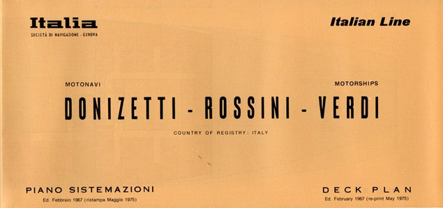 DONIZETTI, ROSSINI & VERDI: 1952 - Fold-out deck plan w/ interiors from 1975