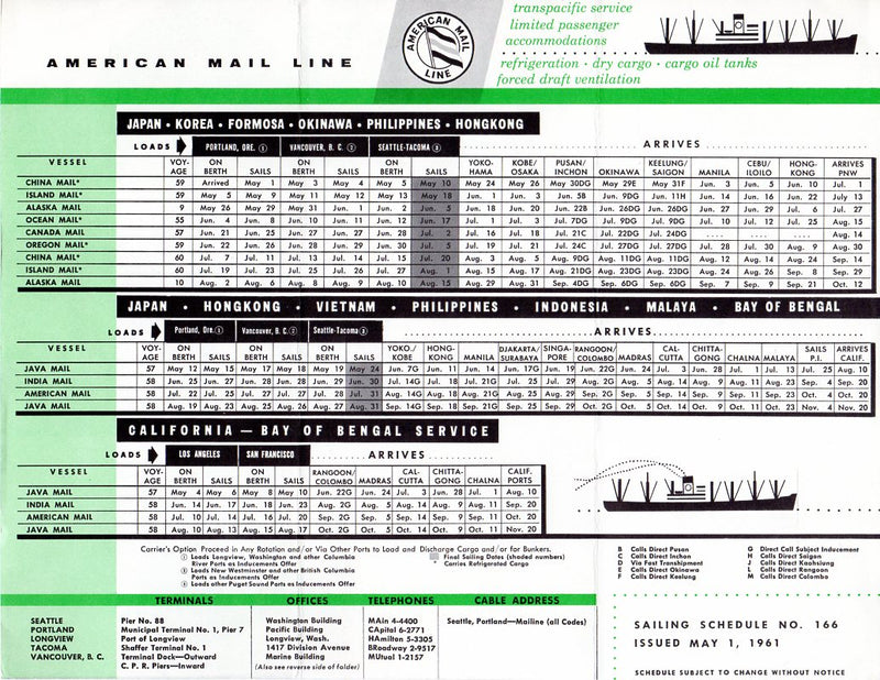 Various Ships - 6 American Mail Line brochures from 1960s