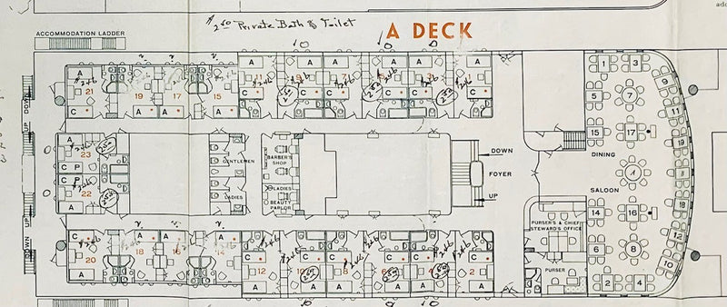 NOORDAM & ZAANDAM - Rare 1938 deck plan - 1 ship survived WW2, 1 didn't