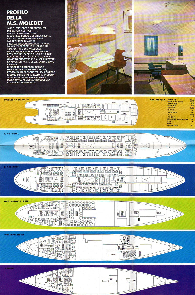 MOLEDET: 1961 - Cruise brochure w/ color interiors & deck plans