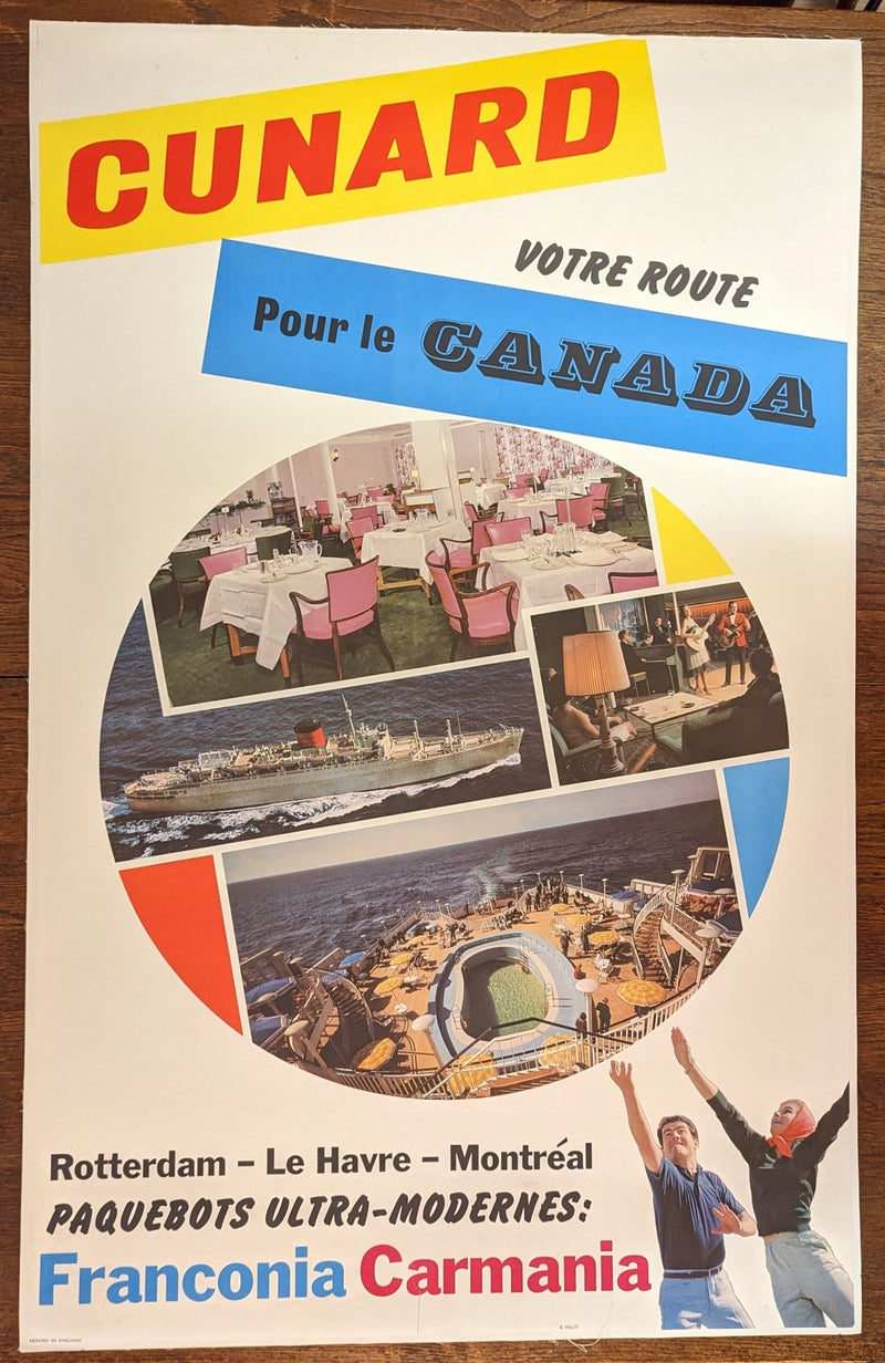 FRANCONIA & CARMANIA - Linen-backed agency poster "Paquebots Ultra-Moderne"