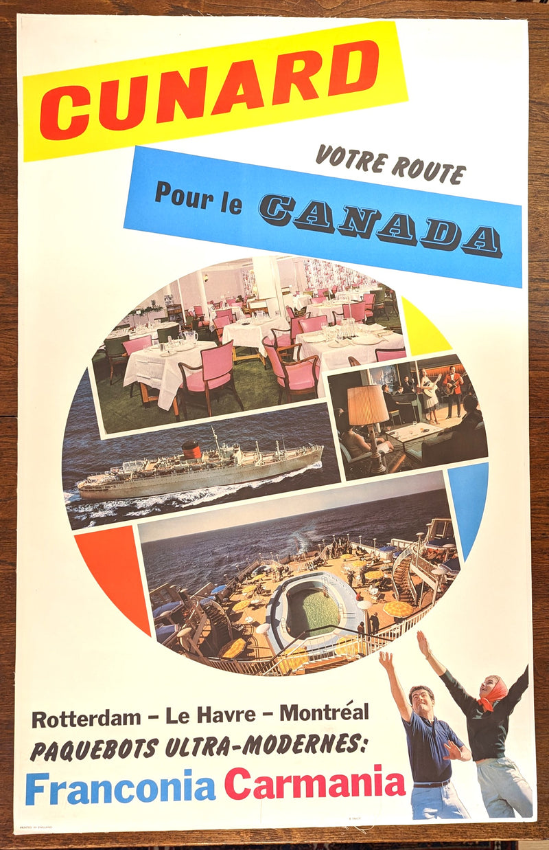 FRANCONIA & CARMANIA - Linen-backed agency poster "Paquebots Ultra-Moderne"