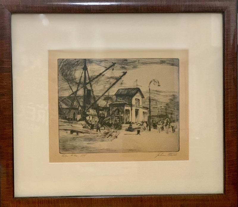 Various Ships - John Stoll etching of San Francisco's Pier 42