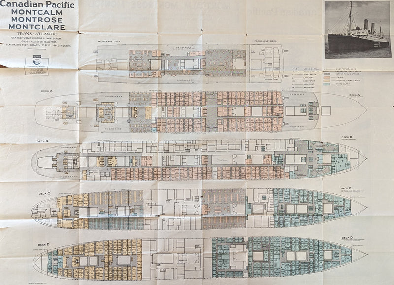 MONTCALM, MONTROSE & MONTCLARE: 1922 - 1930 deck plan w/ interior photos