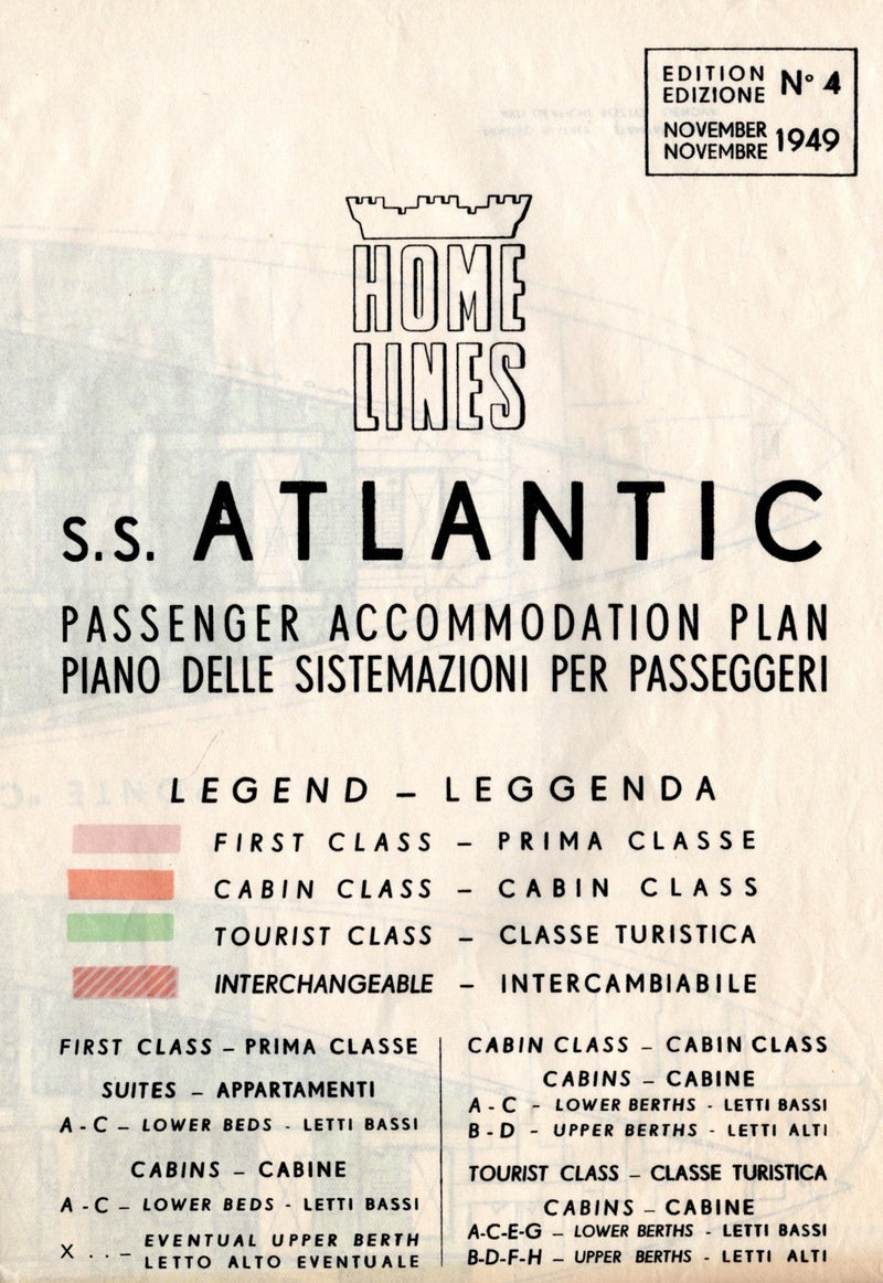 ATLANTIC: 1927 - Large full-ship tissue deck plan from 1949
