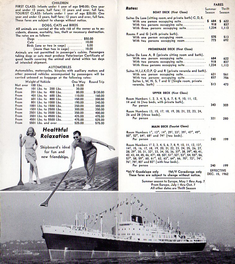 COVADONGA & GUADALUPE: 1953 - Deck plans & interiors from 1962