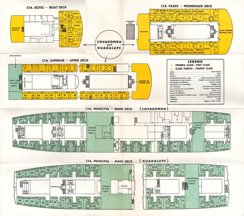 COVADONGA & GUADALUPE: 1953 - Deck plans & interiors from 1962