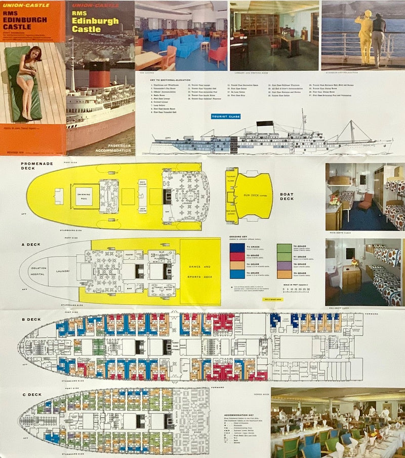 EDINBURGH CASTLE: 1948 - Deck plan w/ color interior photos
