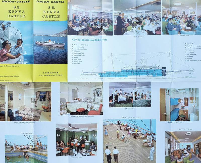 KENYA CASTLE: 1952 - Color deck plans w/ interiors from 1960s