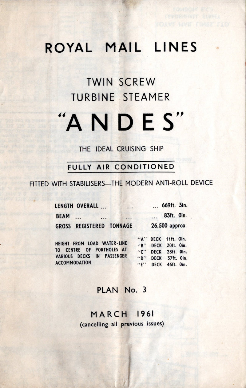 ANDES: 1939 - Large, full-ship deck plan from 1961