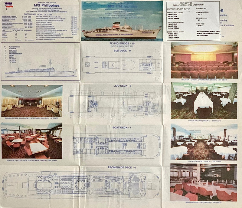PHILIPPINES: 1952 - Deck plan w/ color interior photos