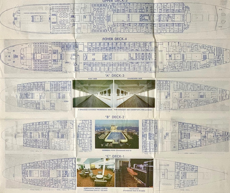 PHILIPPINES: 1952 - Deck plan w/ color interior photos