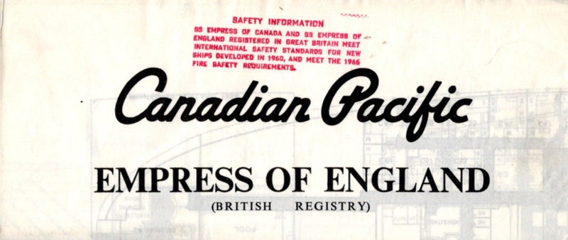 EMPRESS OF ENGLAND: 1957 - Tissue deck plan from 1960s