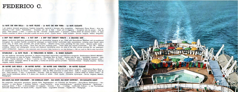 FEDERICO C: 1958 - Deluxe deck plan-interiors brochure from 1968