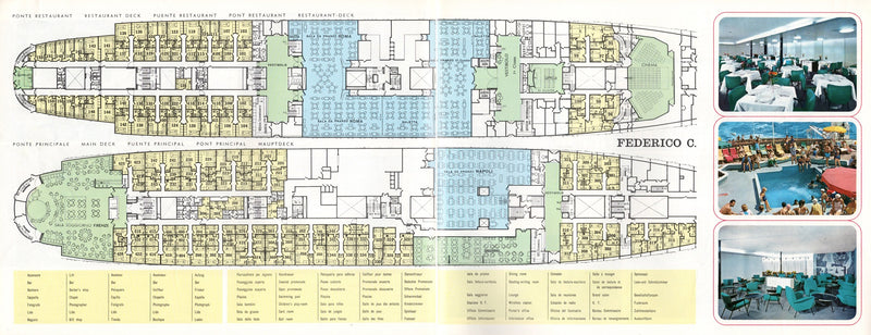 FEDERICO C: 1958 - Deluxe deck plan-interiors brochure from 1968