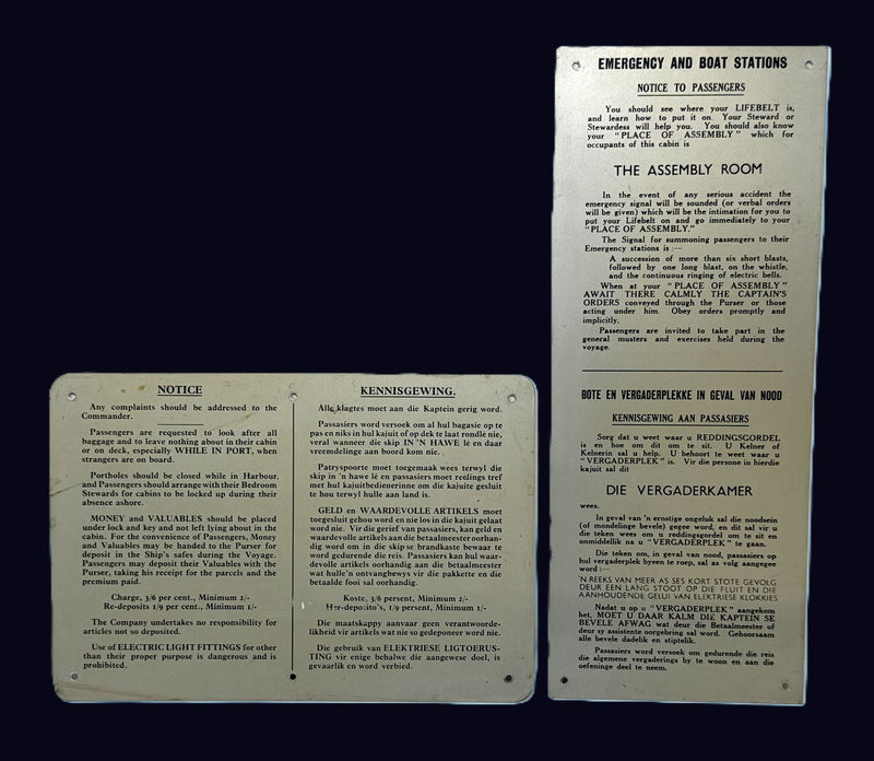 S.A. VAAL: 1962 - 2 aluminum cabin signs from ship
