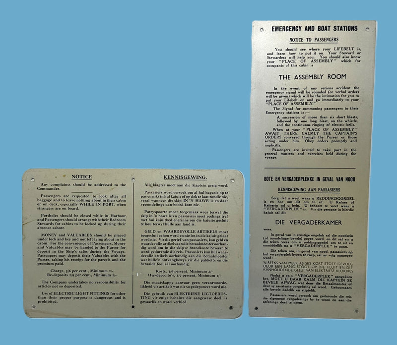 S.A. VAAL: 1962 - 2 aluminum cabin signs from ship