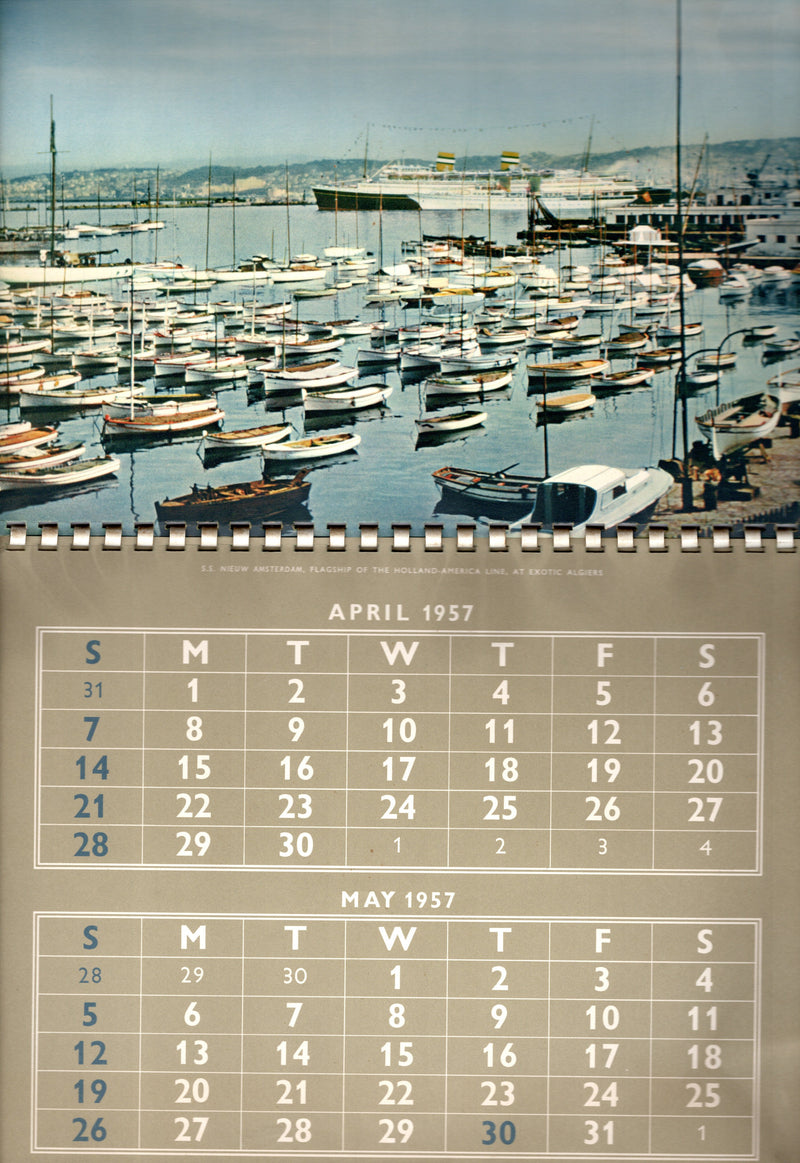Various Ships - 1957 Holland America Line calendar w/ color ship photos