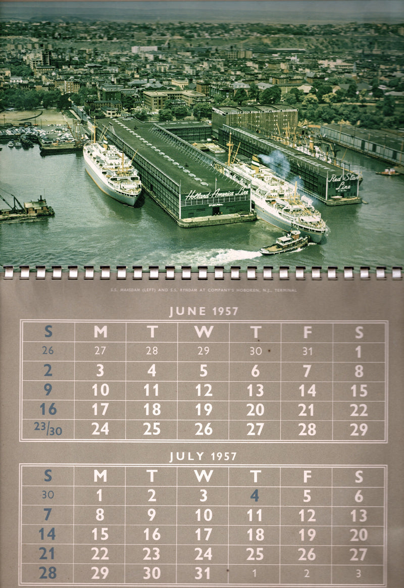 Various Ships - 1957 Holland America Line calendar w/ color ship photos