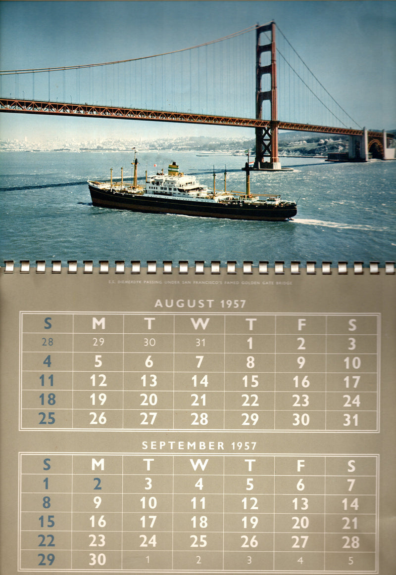 Various Ships - 1957 Holland America Line calendar w/ color ship photos