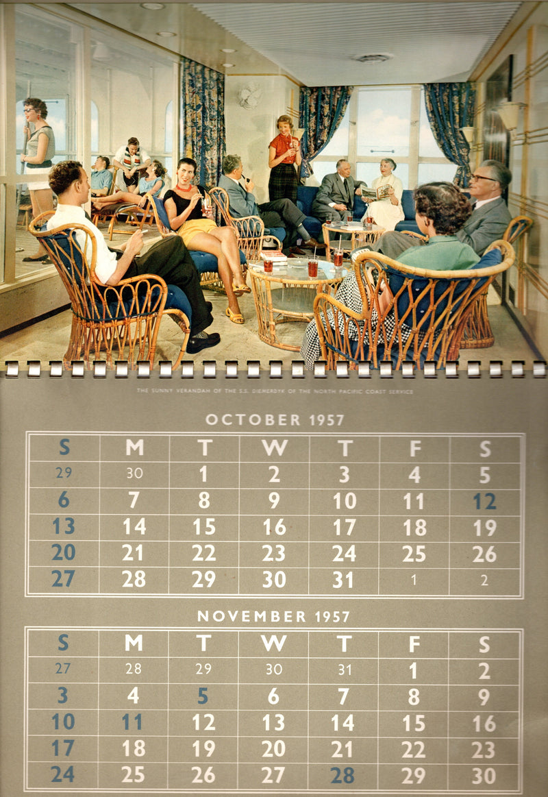 Various Ships - 1957 Holland America Line calendar w/ color ship photos