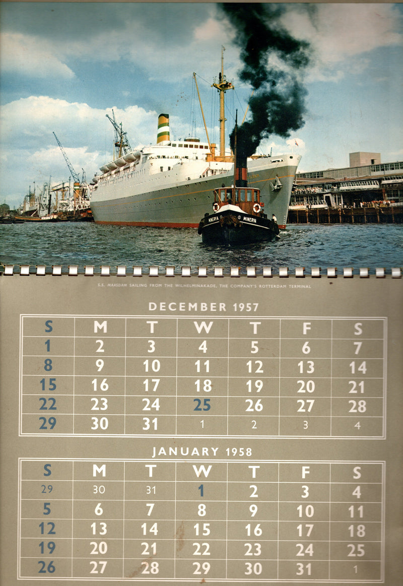 Various Ships - 1957 Holland America Line calendar w/ color ship photos