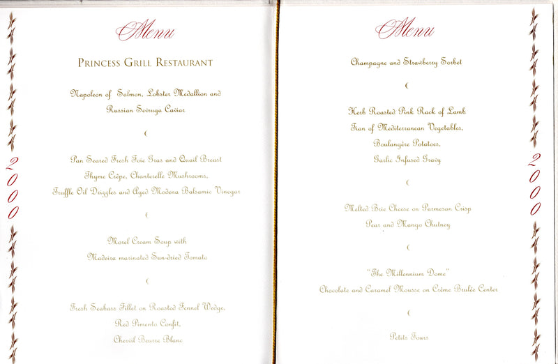 QE2: 1969 - Hard-bound Princess Grill Millennium Dinner menu