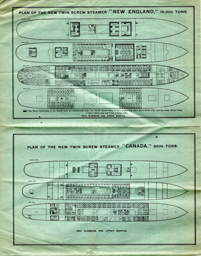 Various: pre-war - 1898 Dominion Line fleet deck plans w/ 7 ships