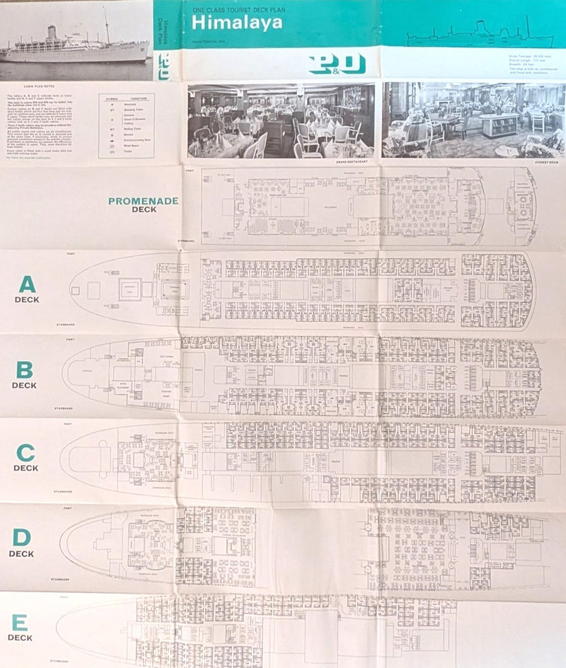 HIMALAYA: 1949 - One-class, full-ship deck plan from late 1960s/70s