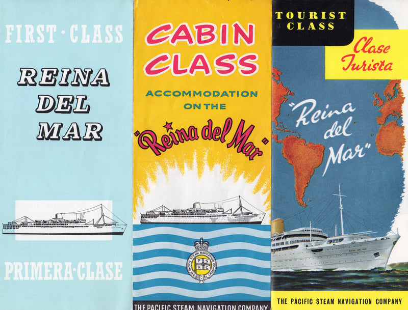 REINA DEL MAR: 1956 - 3 interior brochures - First, Cabin & Tourist