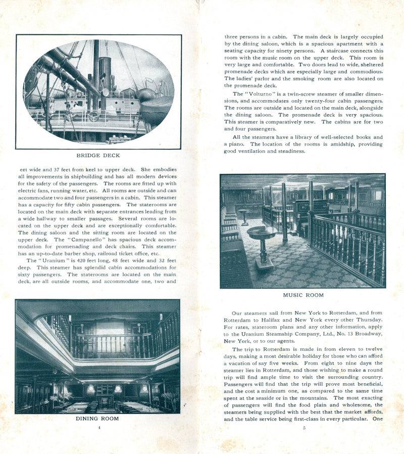 Various: pre-war - Rare 1910 Uranium Line interiors brochure w/ disaster ship VOLTURNO