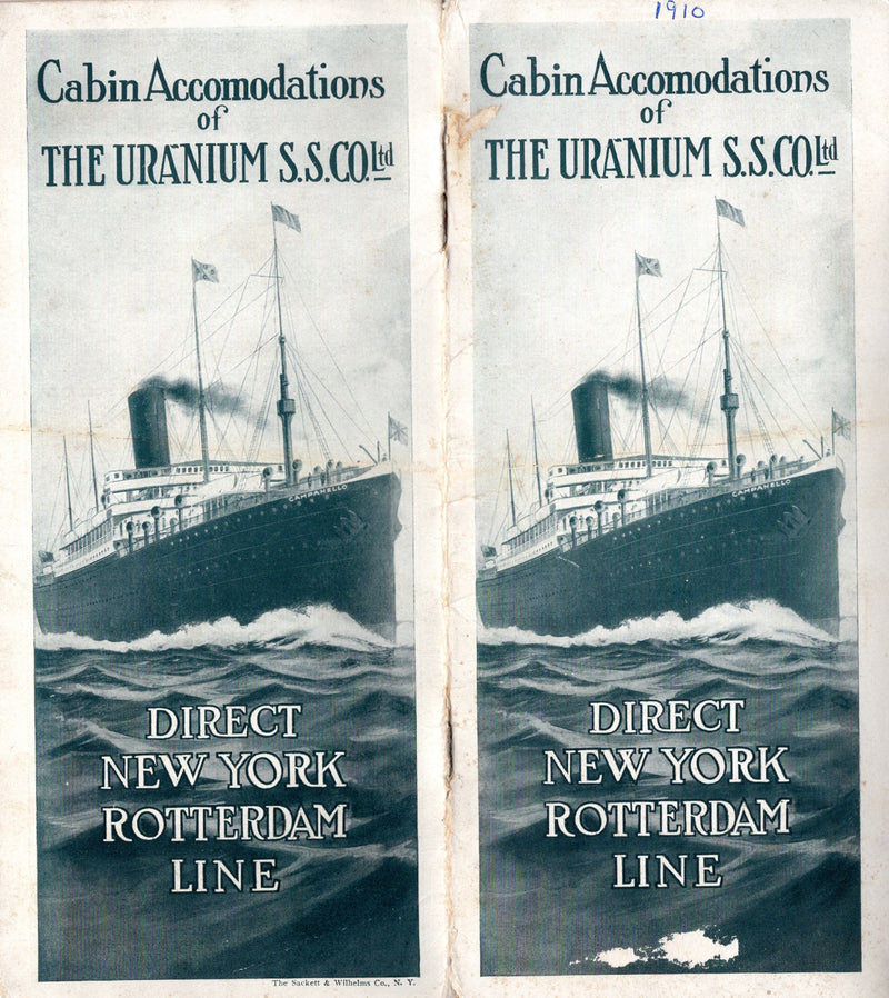 Various: pre-war - Rare 1910 Uranium Line interiors brochure w/ disaster ship VOLTURNO