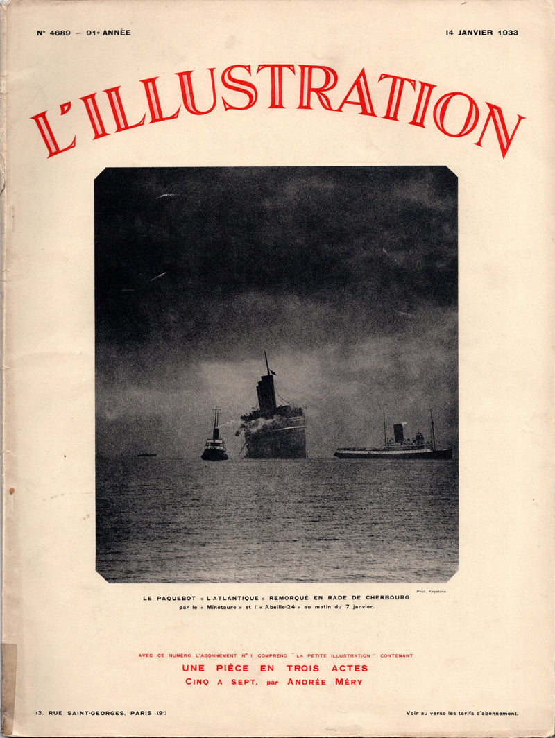 L'ATLANTIQUE: 1931 - Fire cover story i'Illustration January 1933