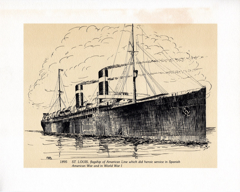 Various Ships - Portfolio of 8 frameable United States Lines ship portraits by Braynard