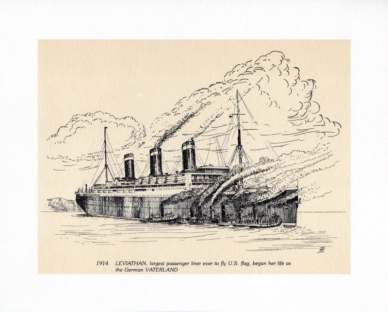 Various Ships - Portfolio of 8 frameable United States Lines ship portraits by Braynard