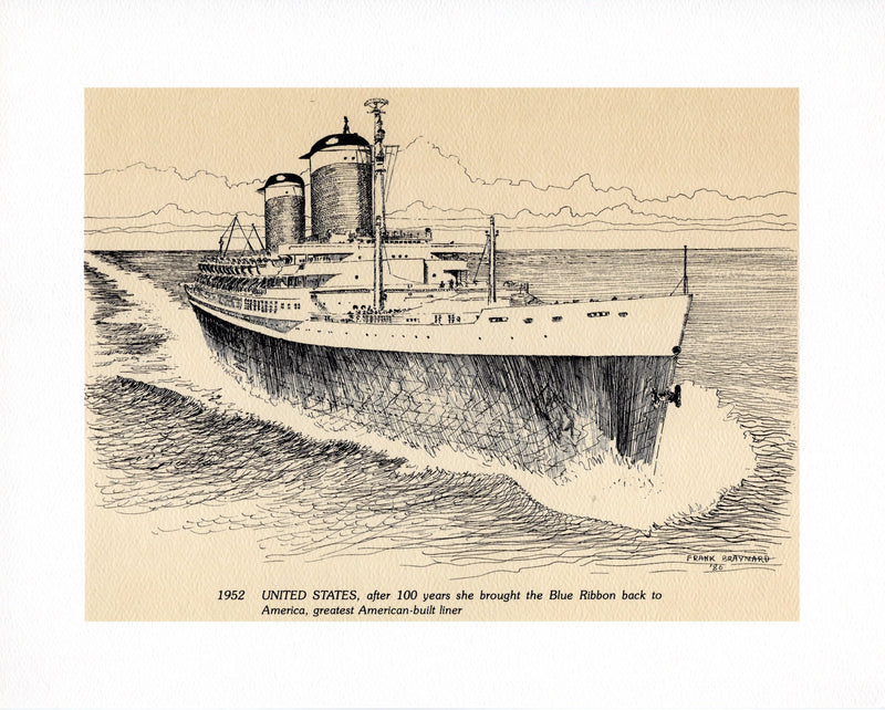 Various Ships - Portfolio of 8 frameable United States Lines ship portraits by Braynard