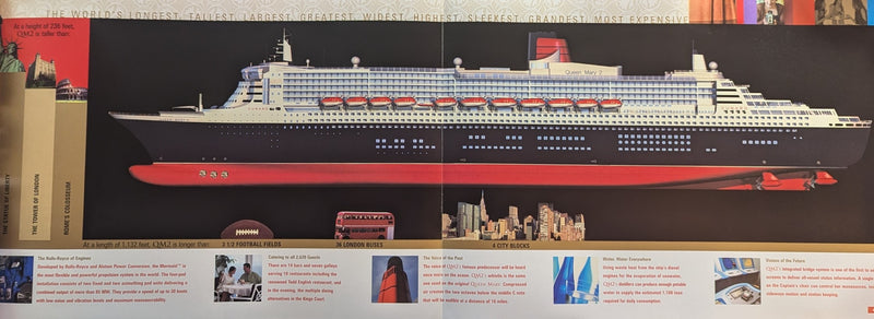 QUEEN MARY 2: 2004 - Deluxe pre-maiden voyage brochure w/ deck plans